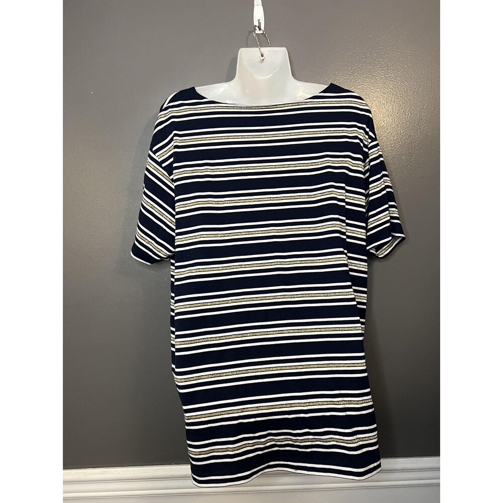 Vintage Needle & Threads Shirt Womens XL Navy Gold Striped Nautical 90s - Picture 6 of 9
